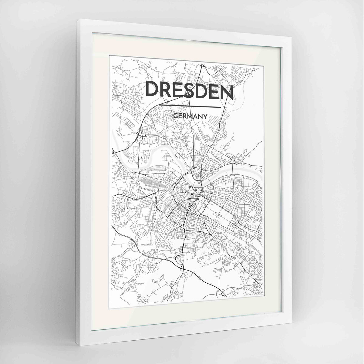 Framed Dresden Map Art Print 24x36&quot; Contemporary White frame Point Two Design Group
