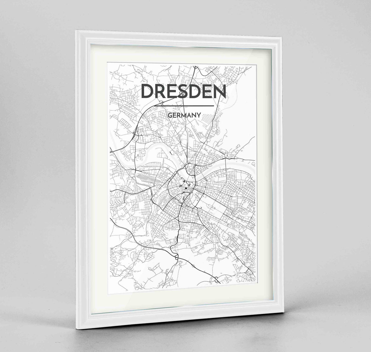 Framed Dresden Map Art Print 24x36&quot; Traditional White frame Point Two Design Group