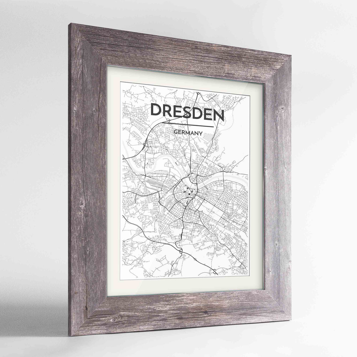 Framed Dresden Map Art Print 24x36&quot; Western Grey frame Point Two Design Group