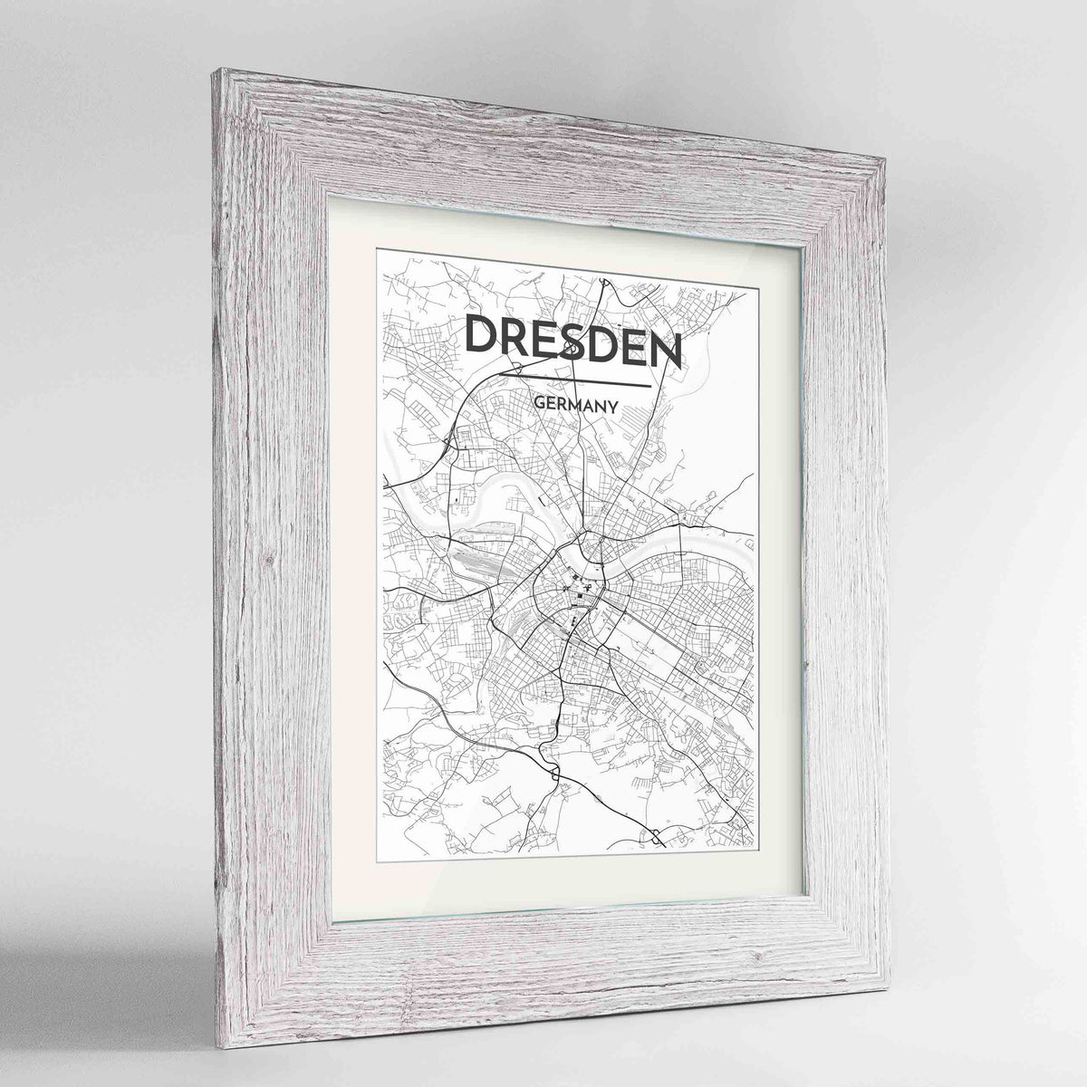 Framed Dresden Map Art Print 24x36&quot; Western White frame Point Two Design Group