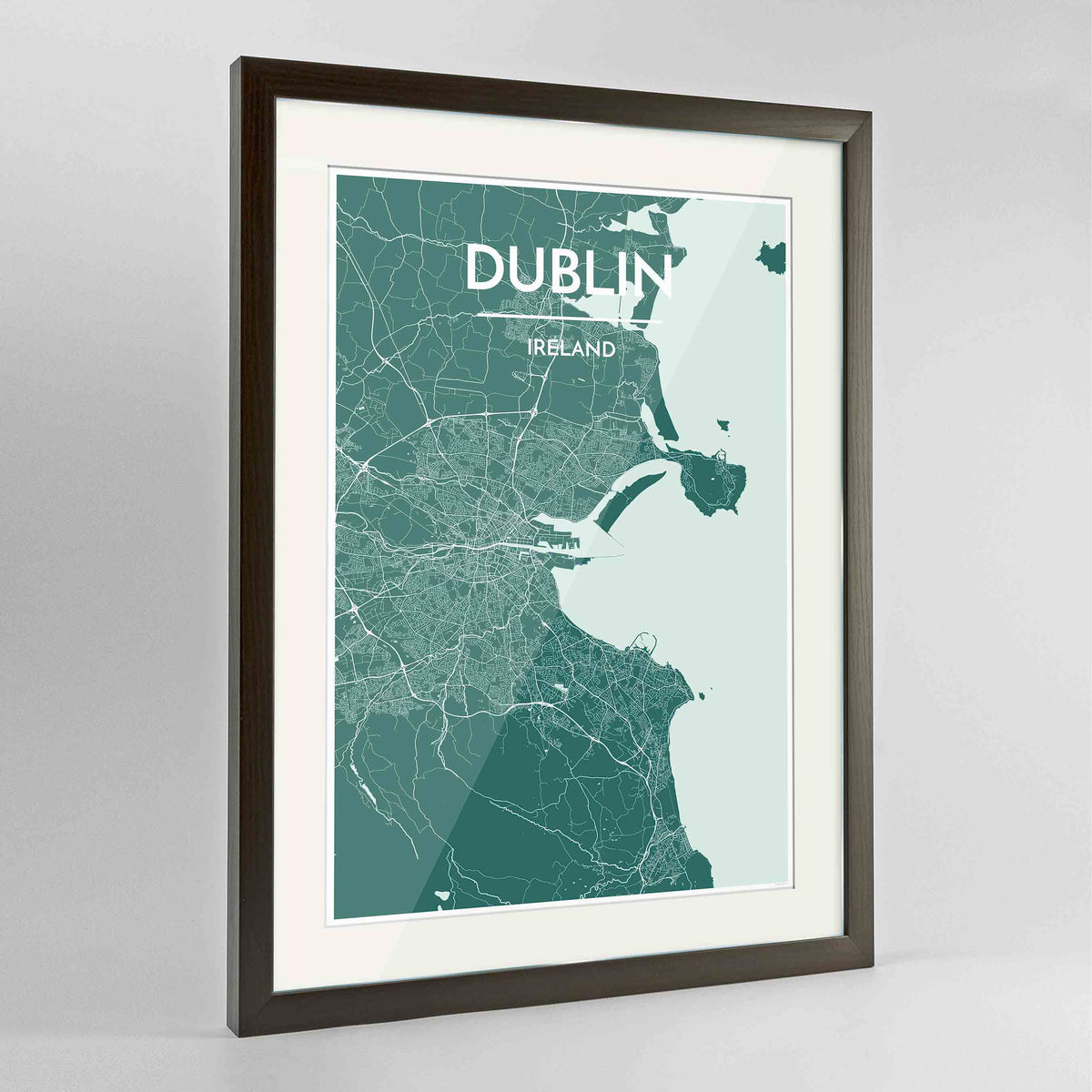 Framed Dublin Map Art Print 24x36&quot; Contemporary Walnut frame Point Two Design Group
