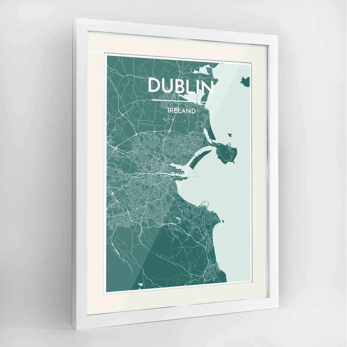 Framed Dublin Map Art Print 24x36&quot; Contemporary White frame Point Two Design Group
