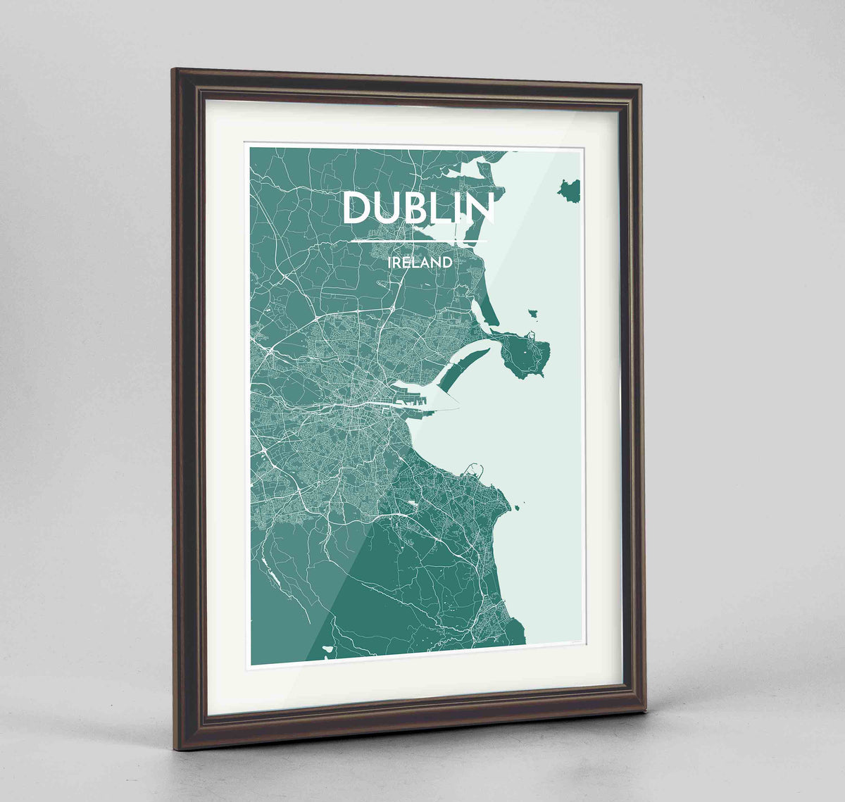 Framed Dublin Map Art Print 24x36&quot; Traditional Walnut frame Point Two Design Group