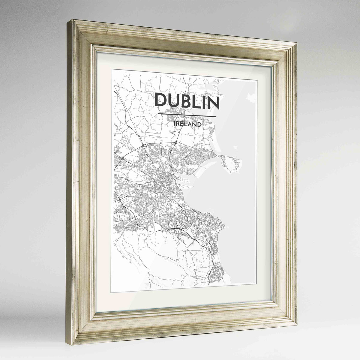 Framed Dublin Map Art Print 24x36&quot; Champagne frame Point Two Design Group