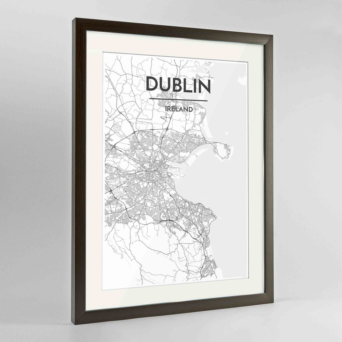 Framed Dublin Map Art Print 24x36&quot; Contemporary Walnut frame Point Two Design Group