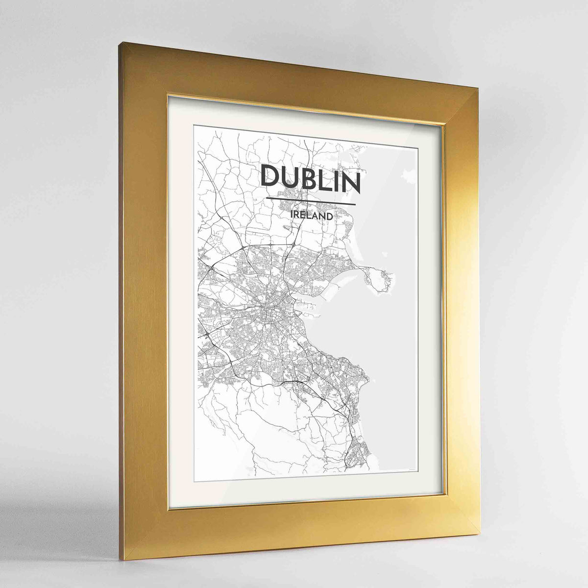 Framed Dublin Map Art Print 24x36&quot; Gold frame Point Two Design Group