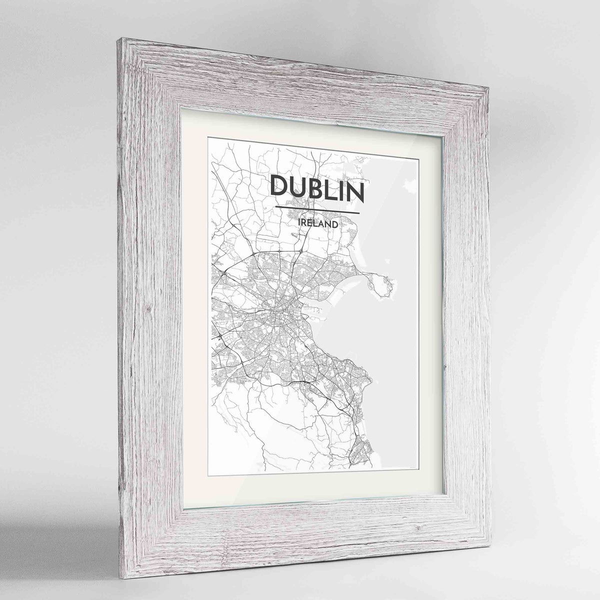 Framed Dublin Map Art Print 24x36&quot; Western White frame Point Two Design Group
