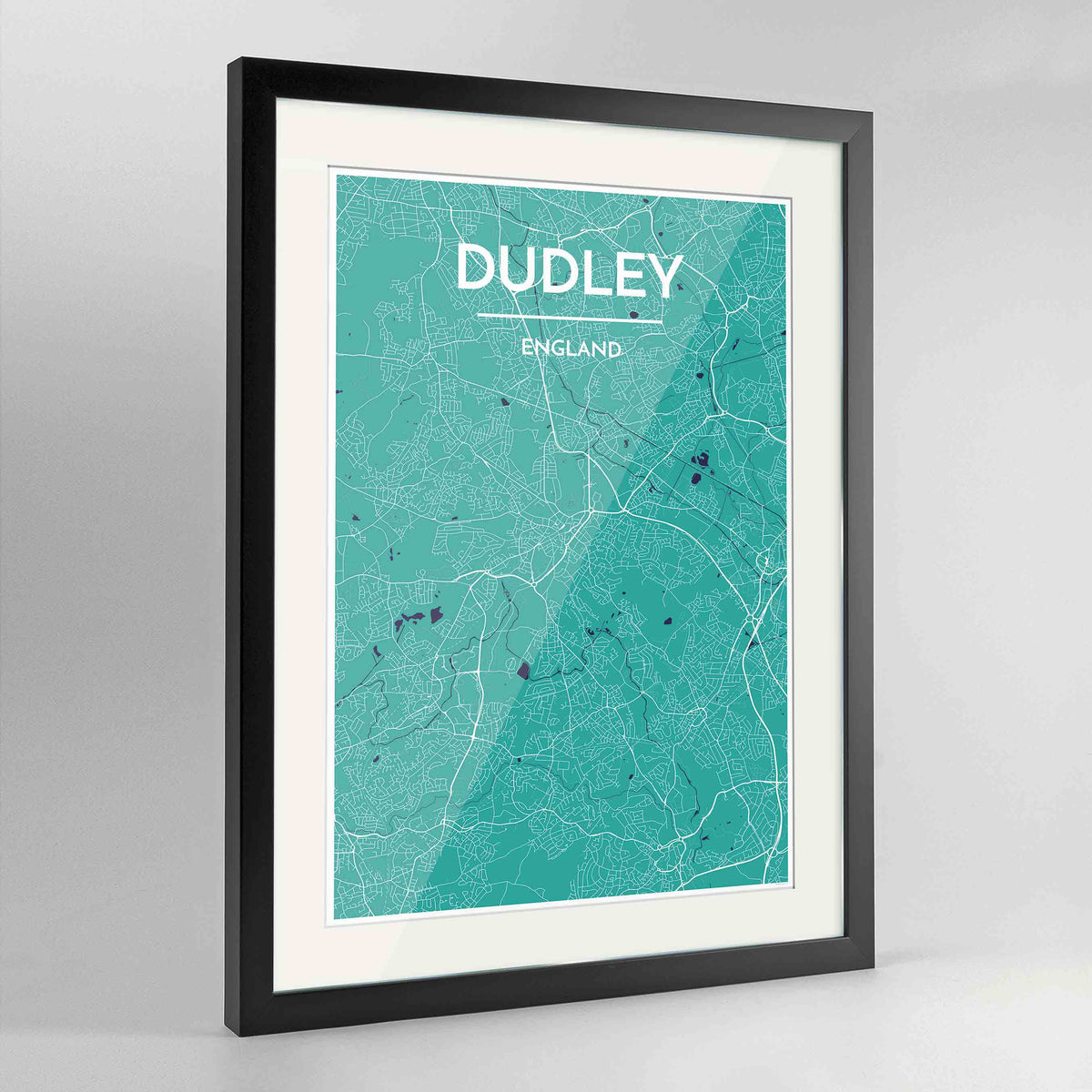 Framed Dudley Map Art Print 24x36&quot; Contemporary Black frame Point Two Design Group