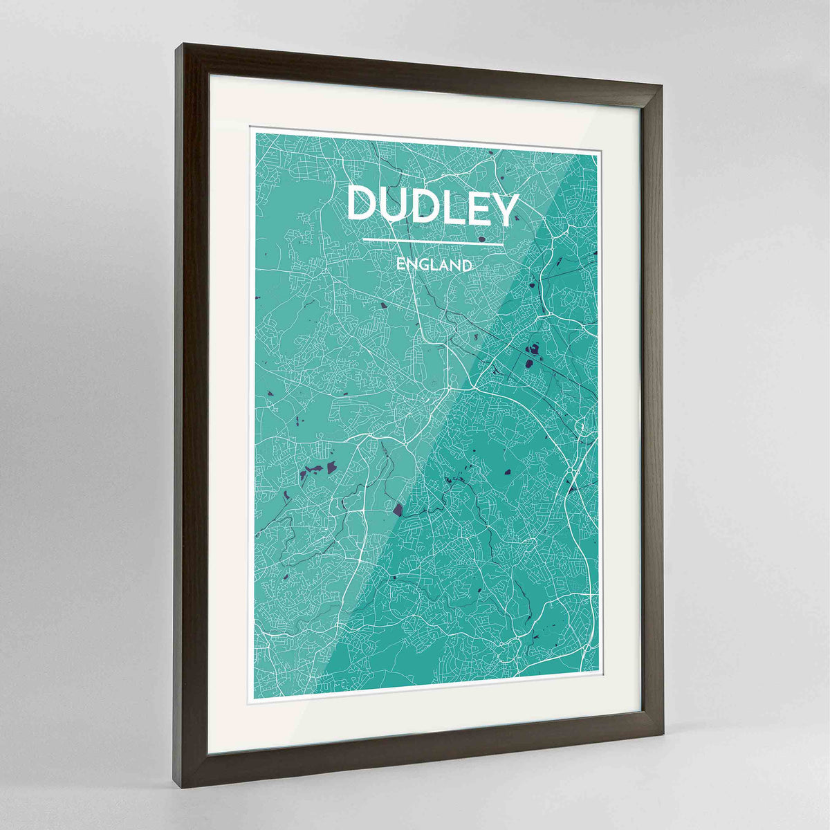 Framed Dudley Map Art Print 24x36&quot; Contemporary Walnut frame Point Two Design Group
