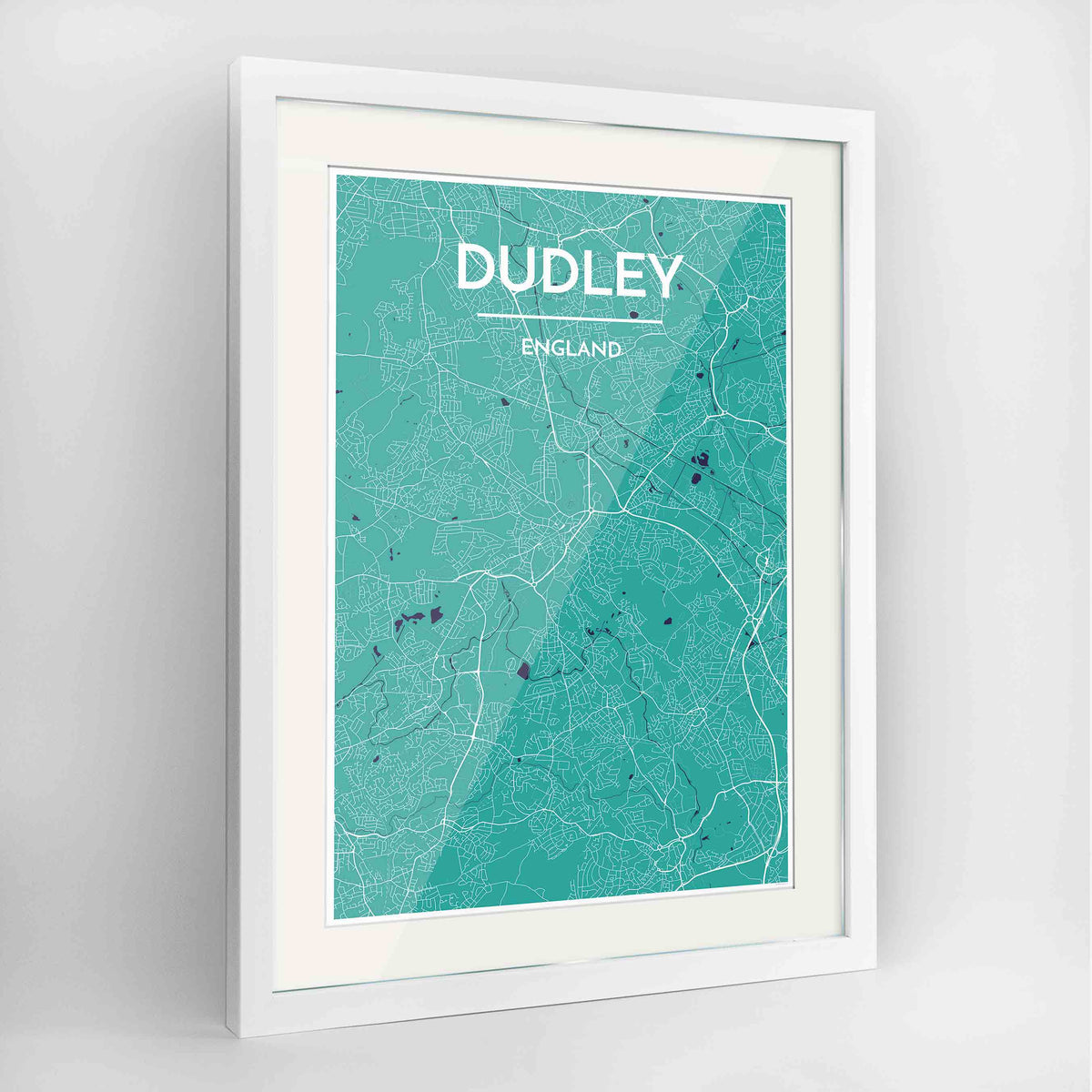 Framed Dudley Map Art Print 24x36&quot; Contemporary White frame Point Two Design Group