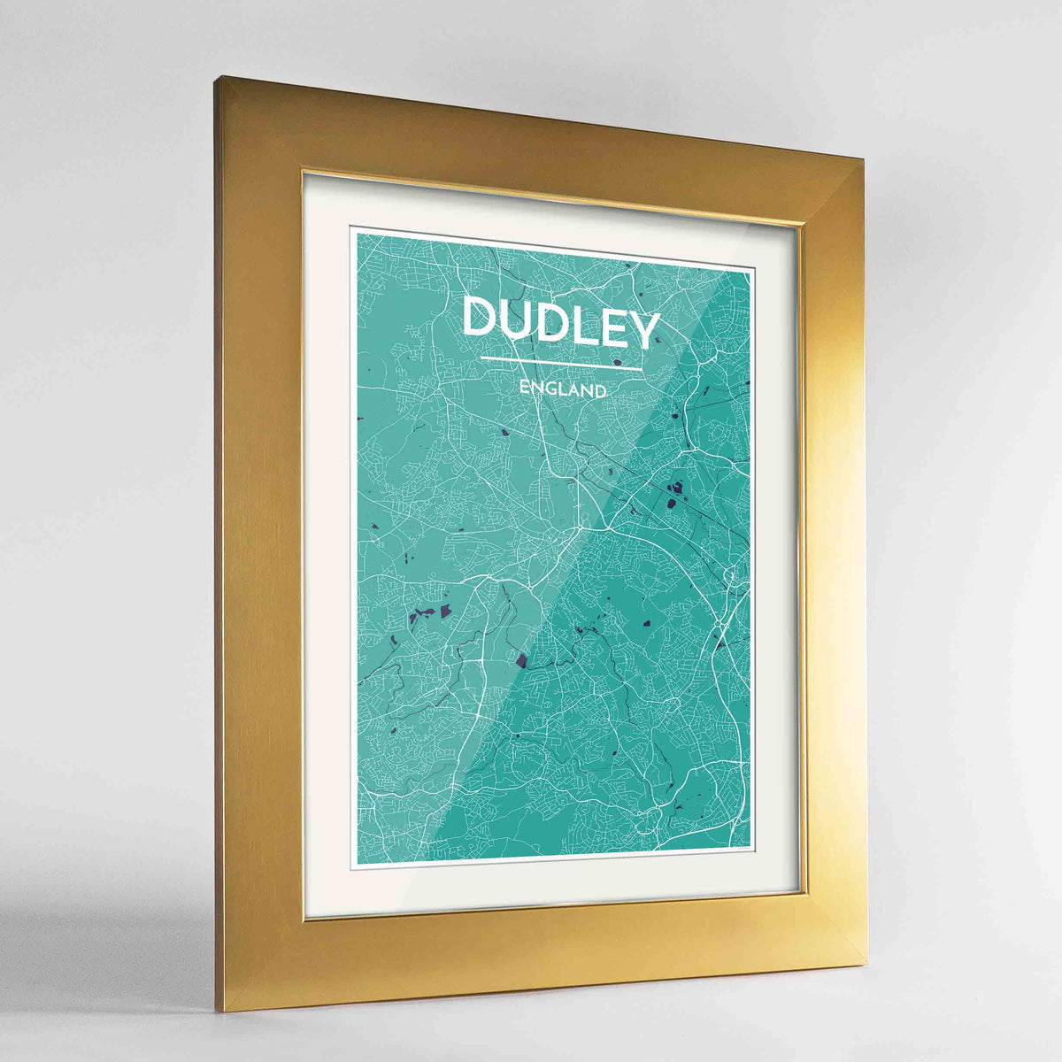 Framed Dudley Map Art Print 24x36&quot; Gold frame Point Two Design Group