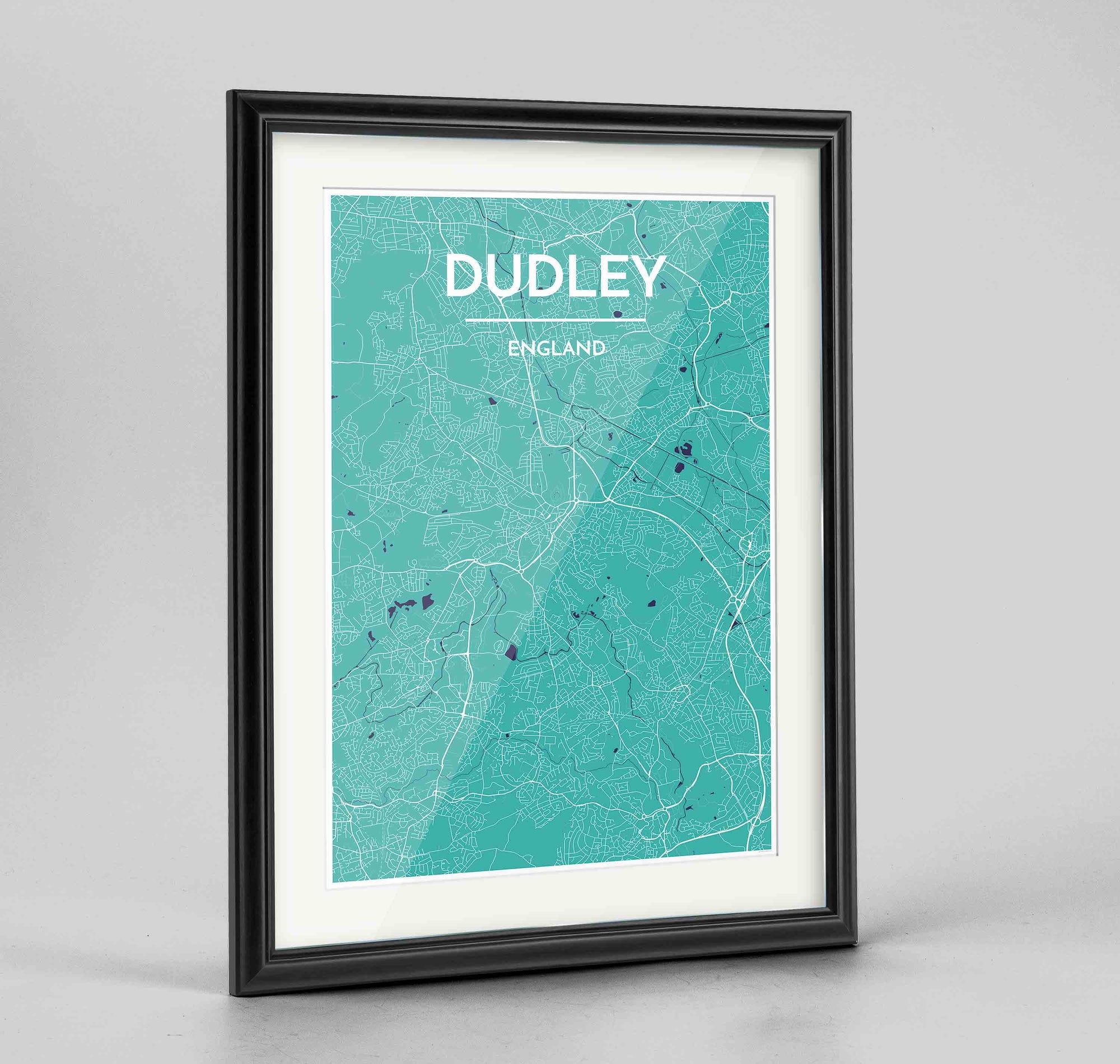 Framed Dudley Map Art Print 24x36" Traditional Black frame Point Two Design Group