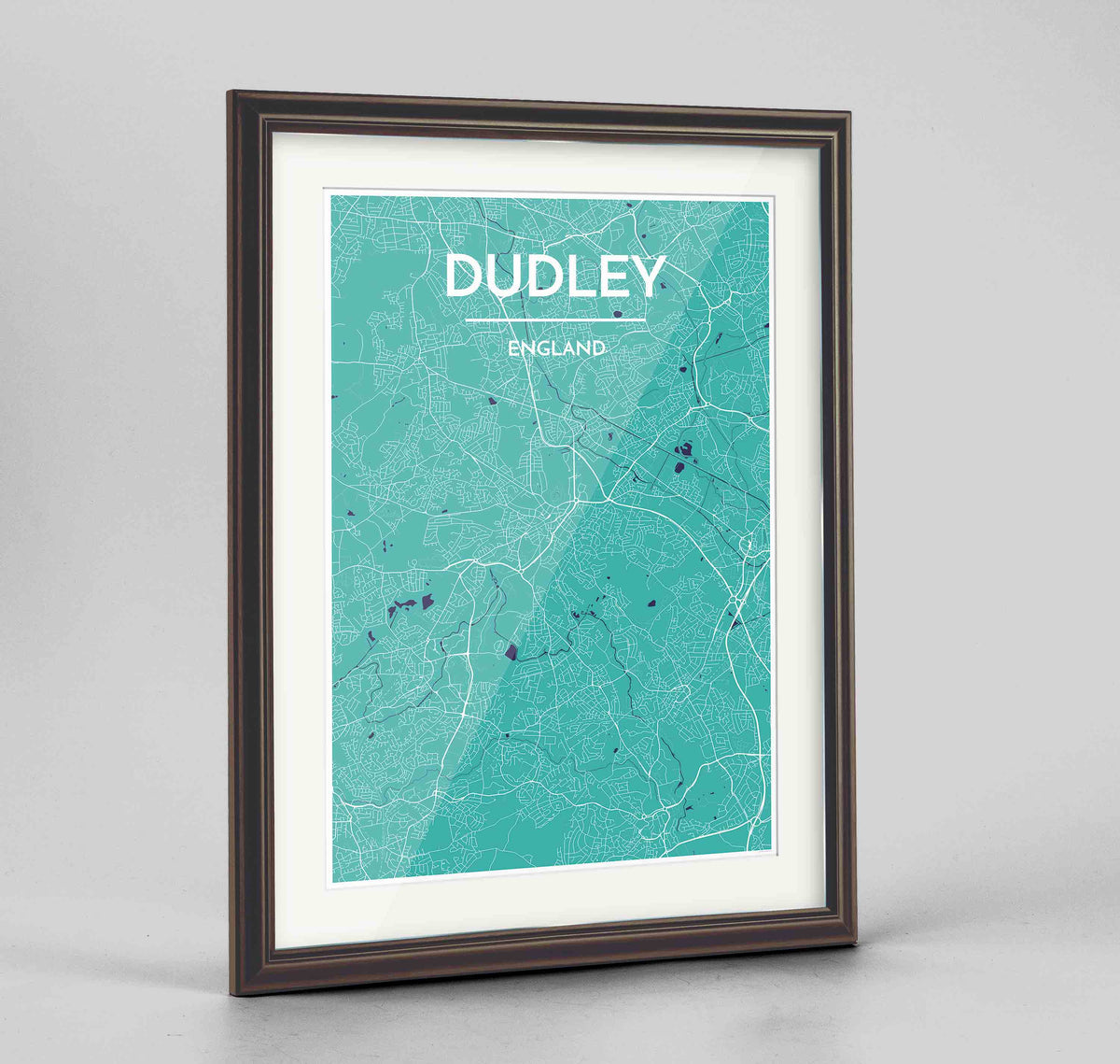 Framed Dudley Map Art Print 24x36&quot; Traditional Walnut frame Point Two Design Group