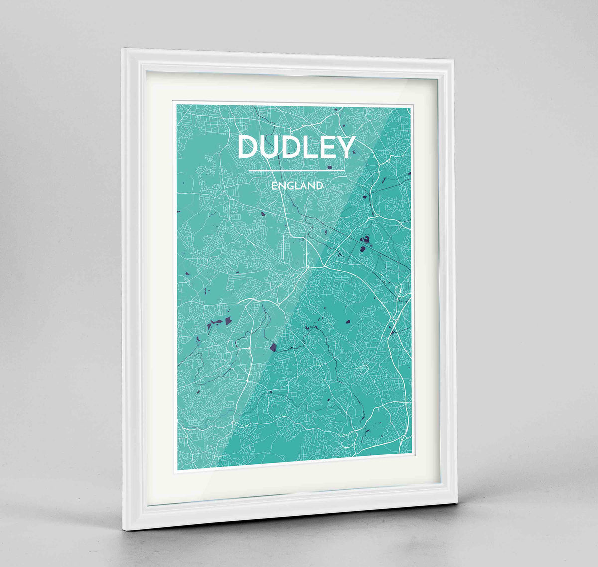 Framed Dudley Map Art Print 24x36&quot; Traditional White frame Point Two Design Group