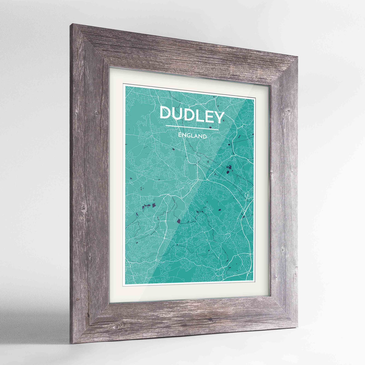 Framed Dudley Map Art Print 24x36&quot; Western Grey frame Point Two Design Group