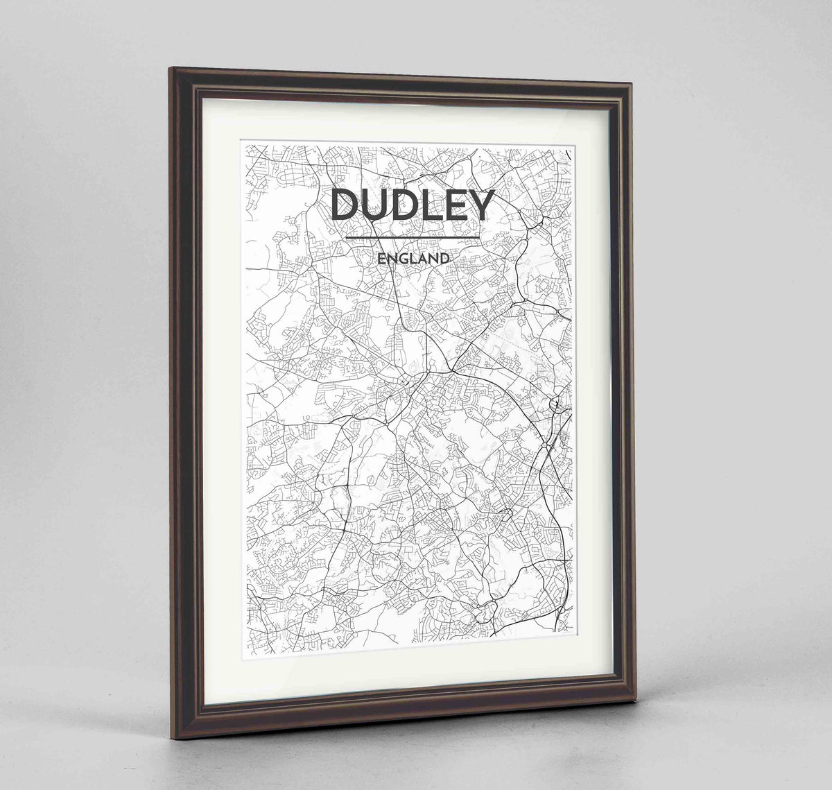 Framed Dudley Map Art Print 24x36&quot; Traditional Walnut frame Point Two Design Group