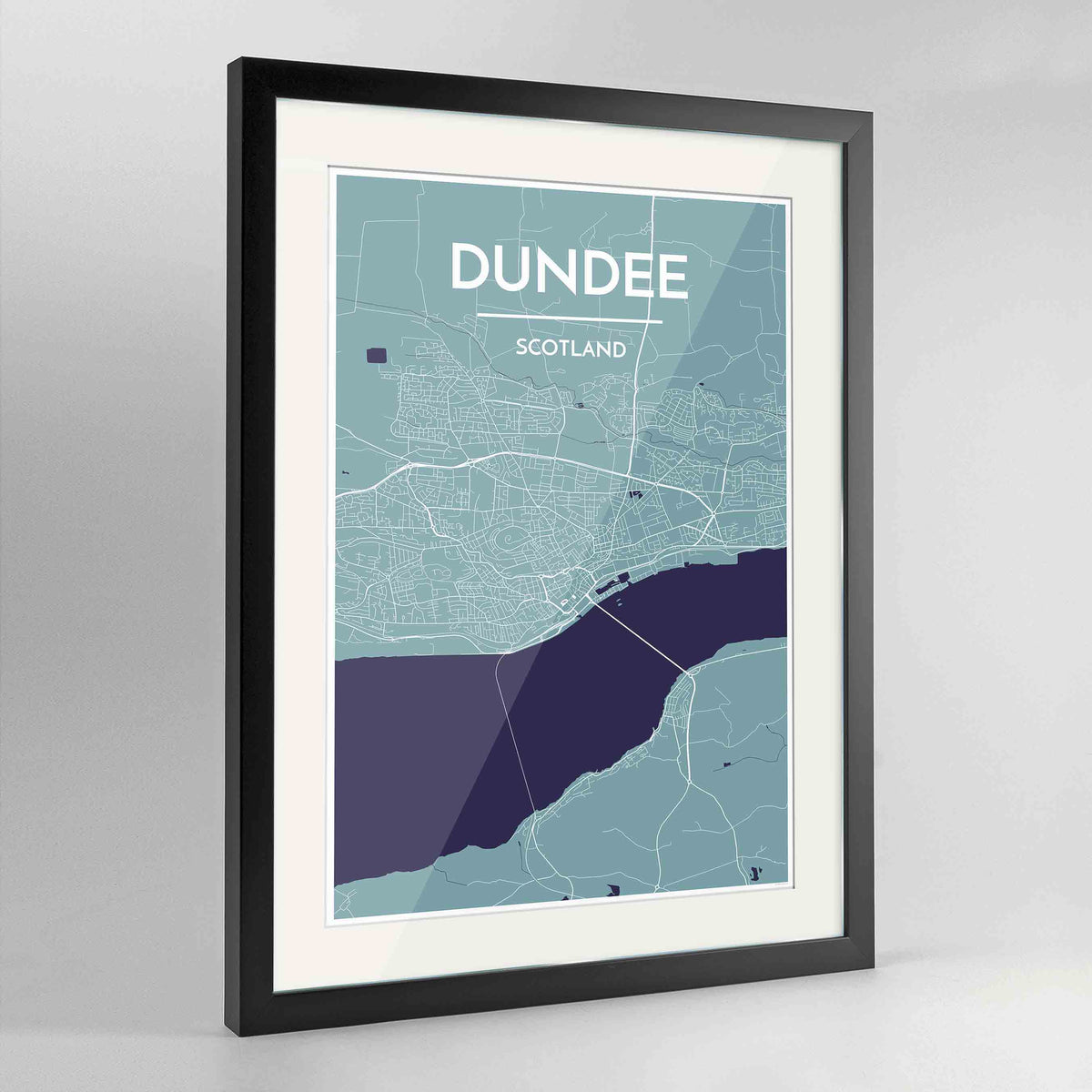 Framed Dundee Map Art Print 24x36&quot; Contemporary Black frame Point Two Design Group