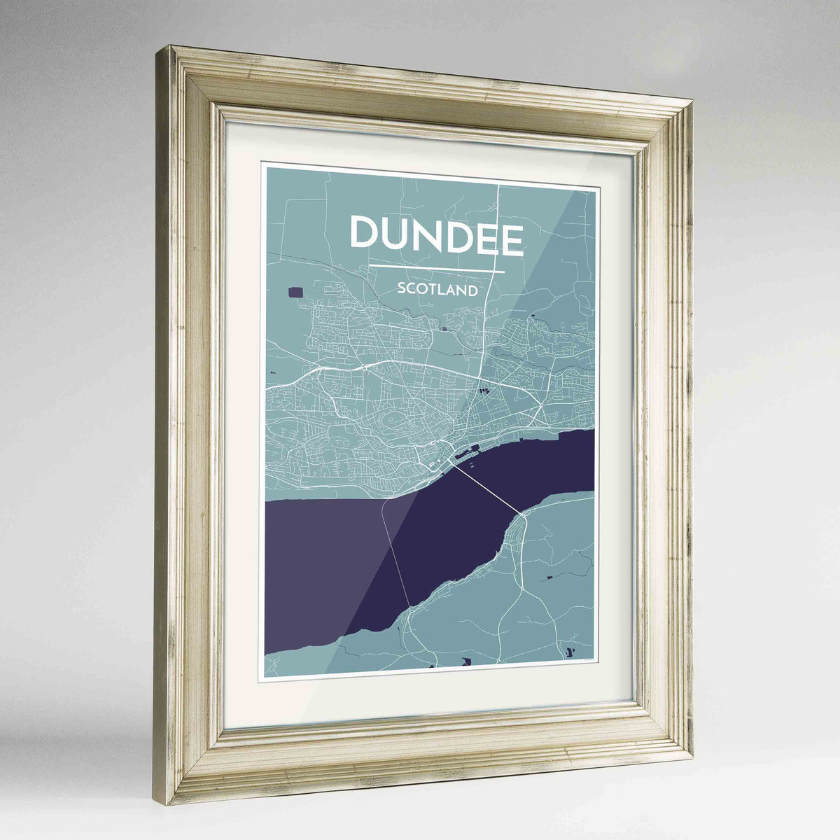 Framed Dundee Map Art Print 24x36&quot; Champagne frame Point Two Design Group