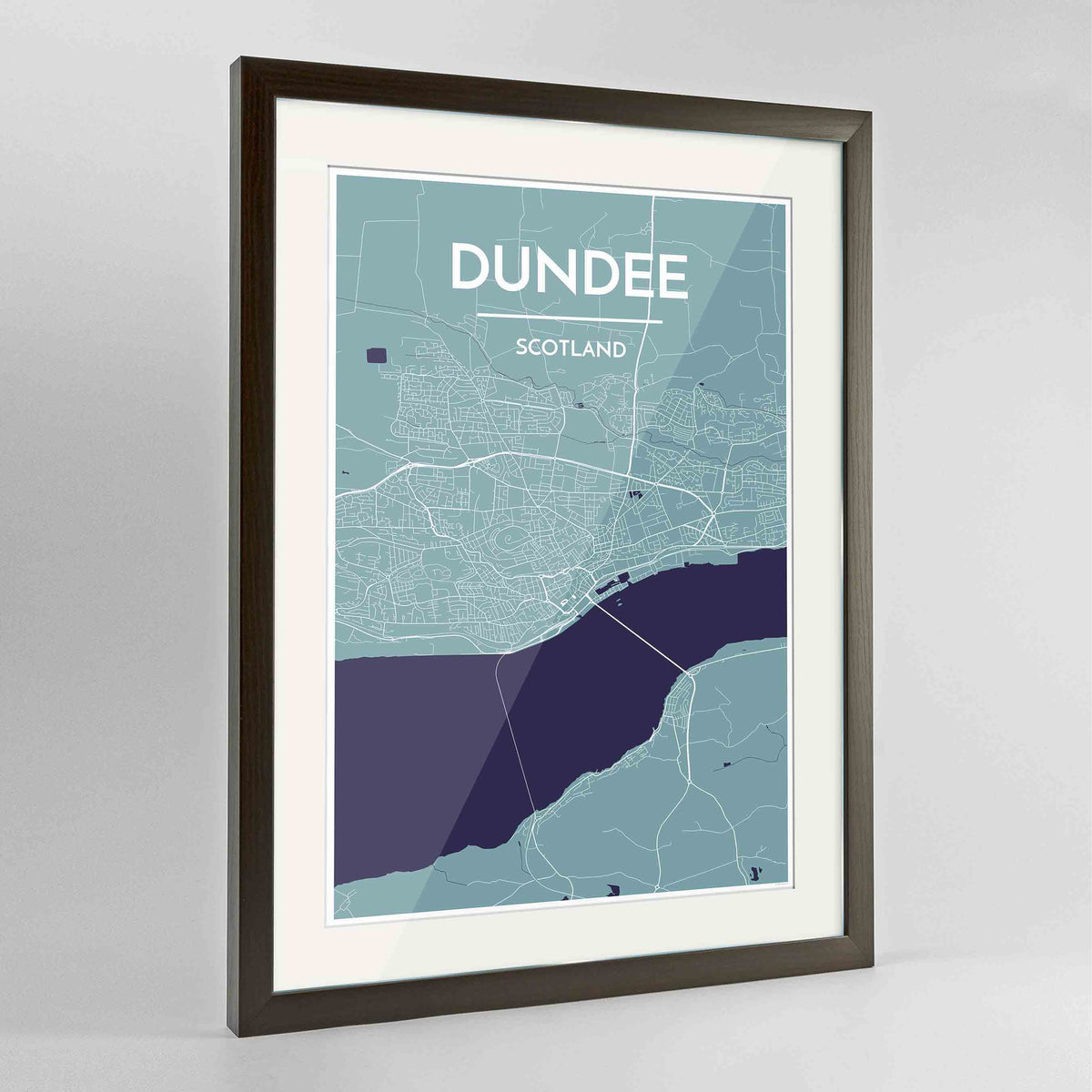 Framed Dundee Map Art Print 24x36&quot; Contemporary Walnut frame Point Two Design Group