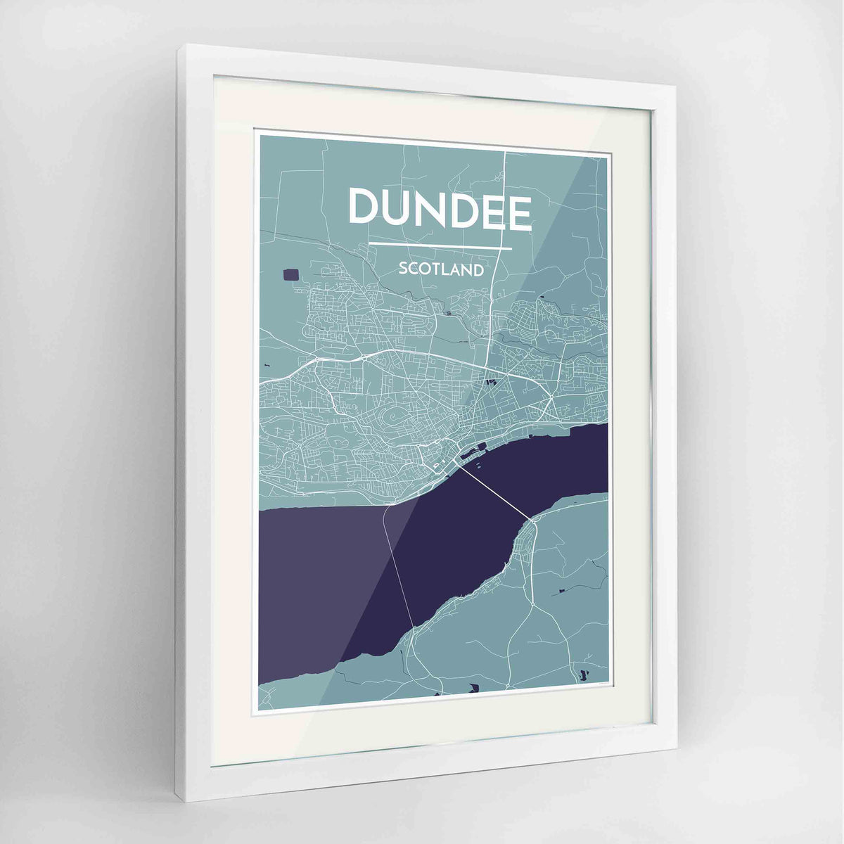 Framed Dundee Map Art Print 24x36&quot; Contemporary White frame Point Two Design Group