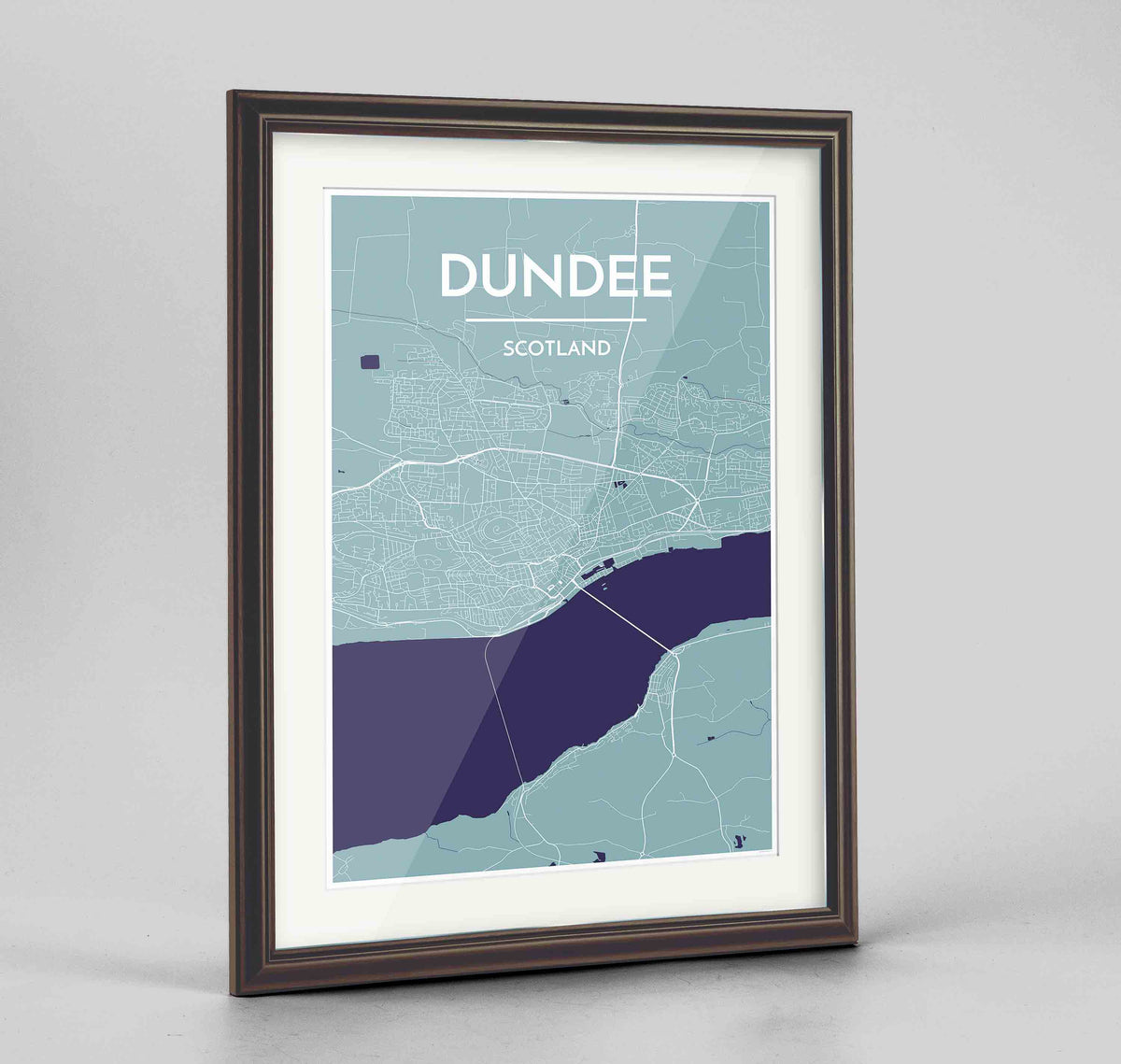 Framed Dundee Map Art Print 24x36&quot; Traditional Walnut frame Point Two Design Group
