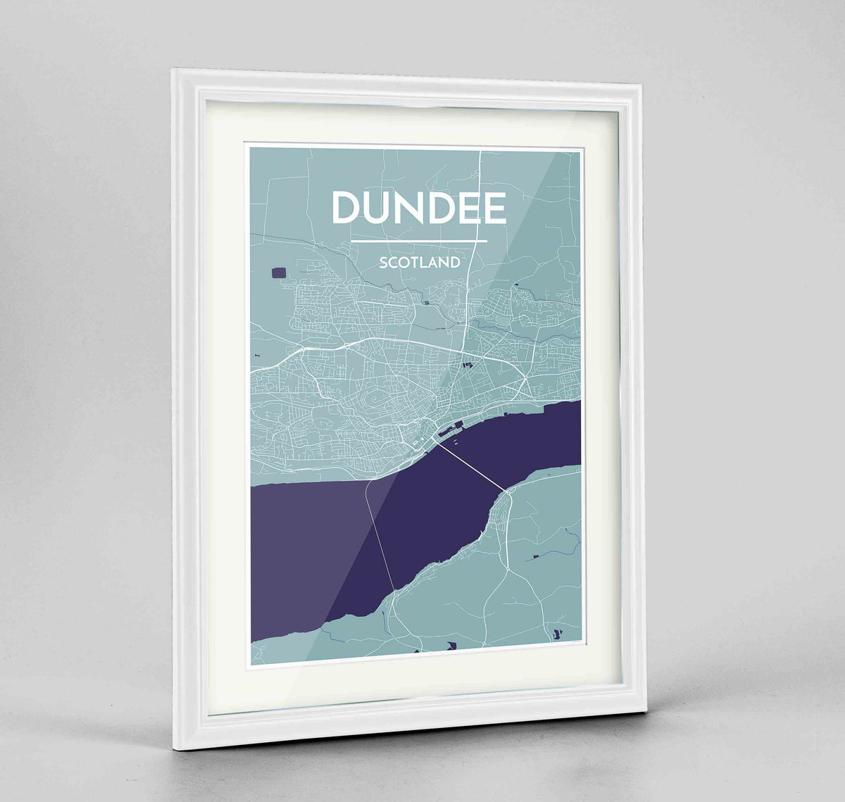Framed Dundee Map Art Print 24x36&quot; Traditional White frame Point Two Design Group