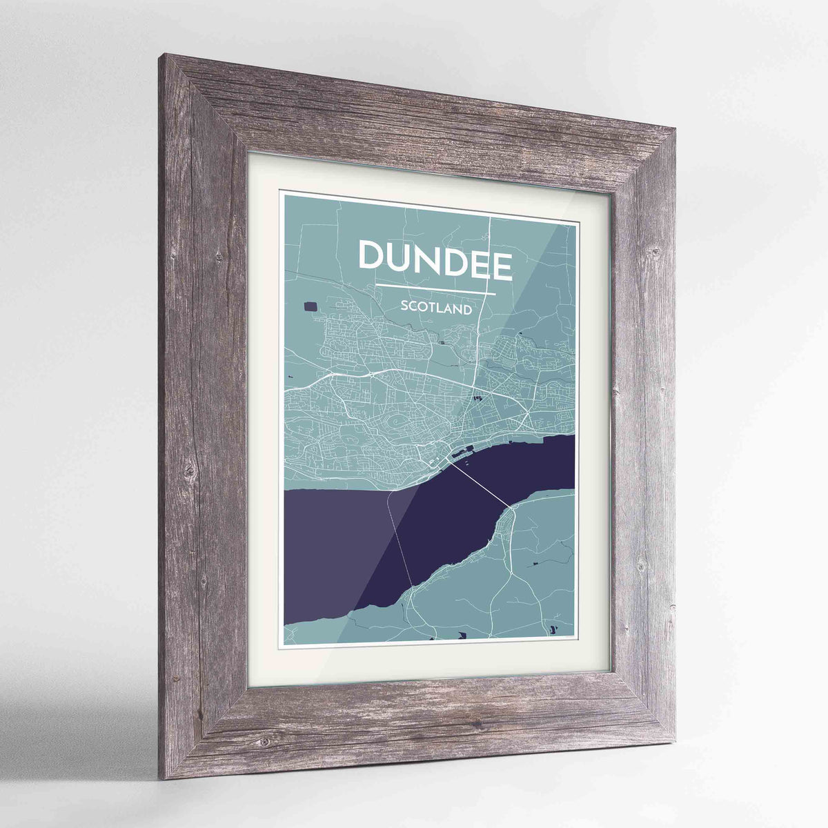 Framed Dundee Map Art Print 24x36&quot; Western Grey frame Point Two Design Group