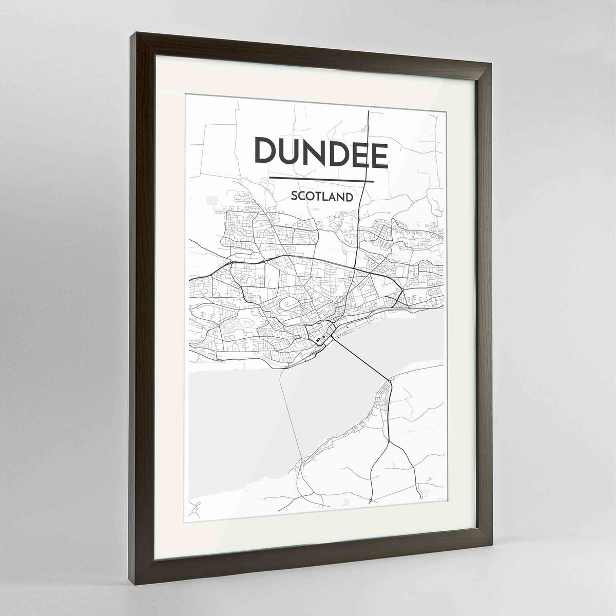 Framed Dundee Map Art Print 24x36&quot; Contemporary Walnut frame Point Two Design Group