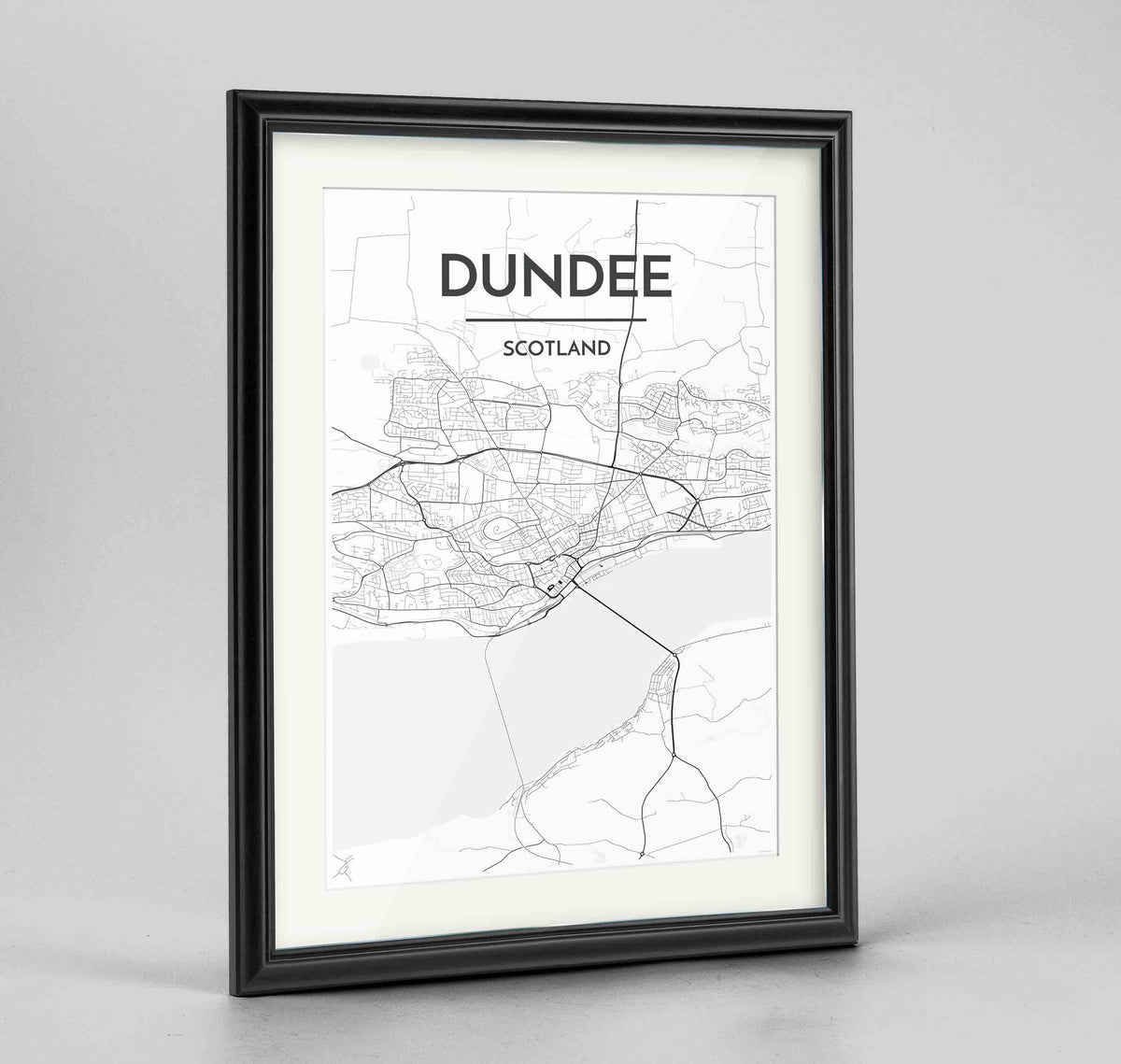 Framed Dundee Map Art Print 24x36&quot; Traditional Black frame Point Two Design Group