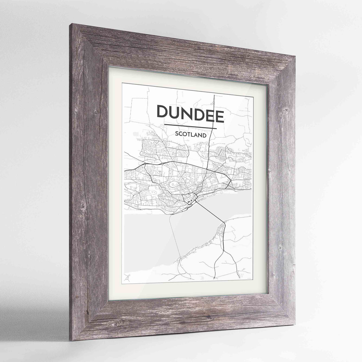 Framed Dundee Map Art Print 24x36&quot; Western Grey frame Point Two Design Group