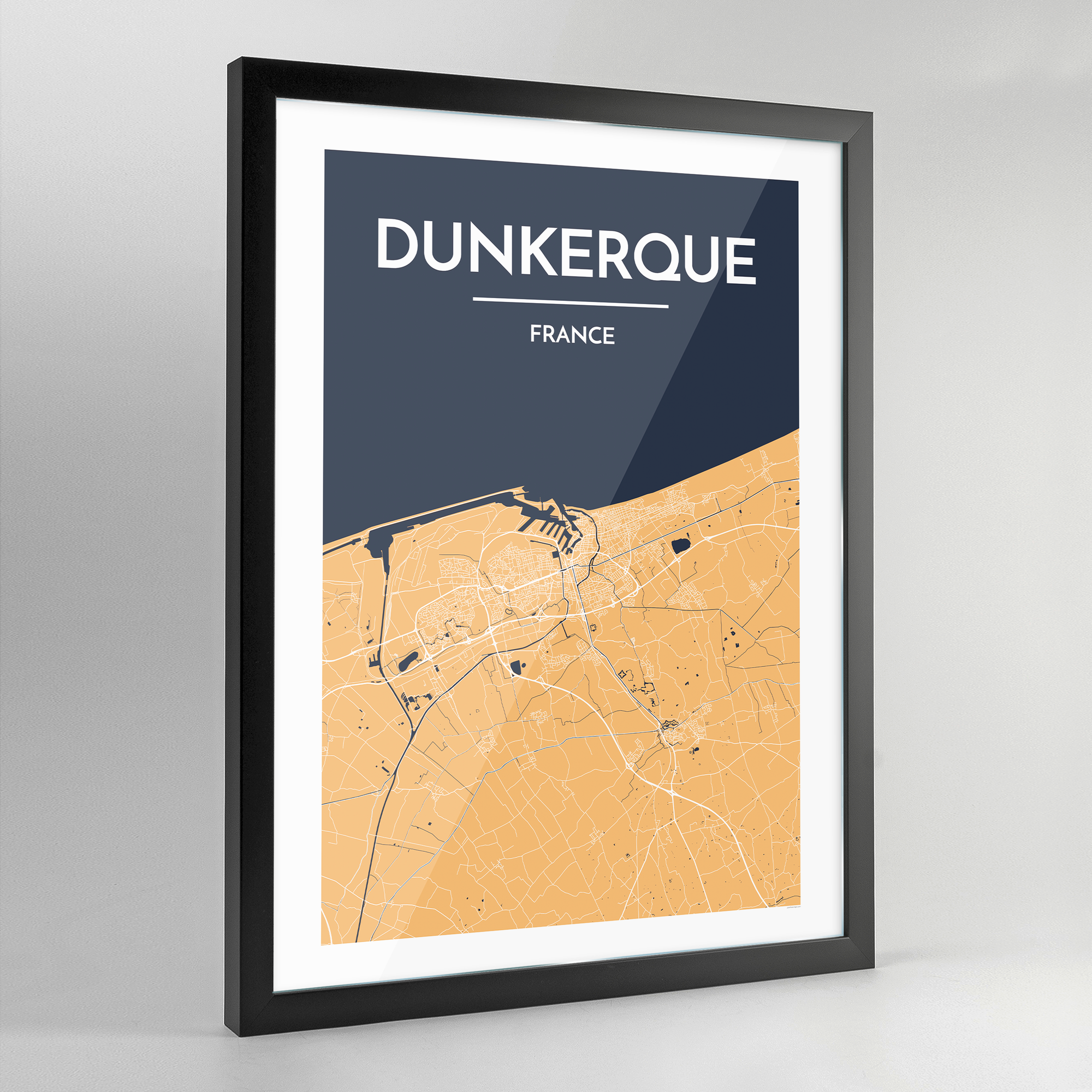 Framed Dunkerque Map Art Print - Point Two Design