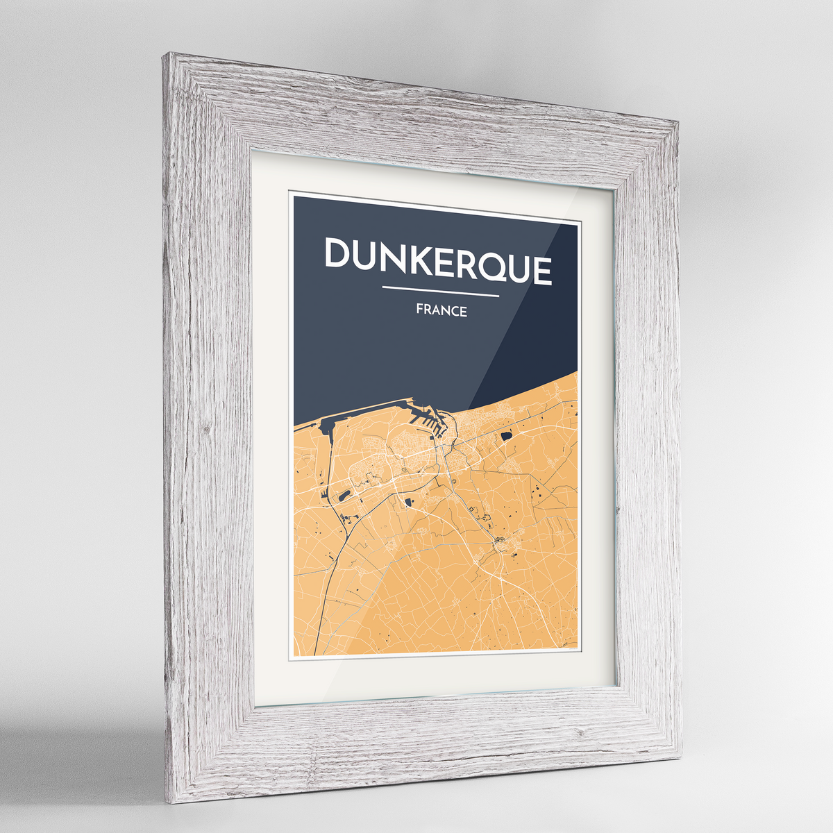 Dunkerque Map Art Print - Framed
