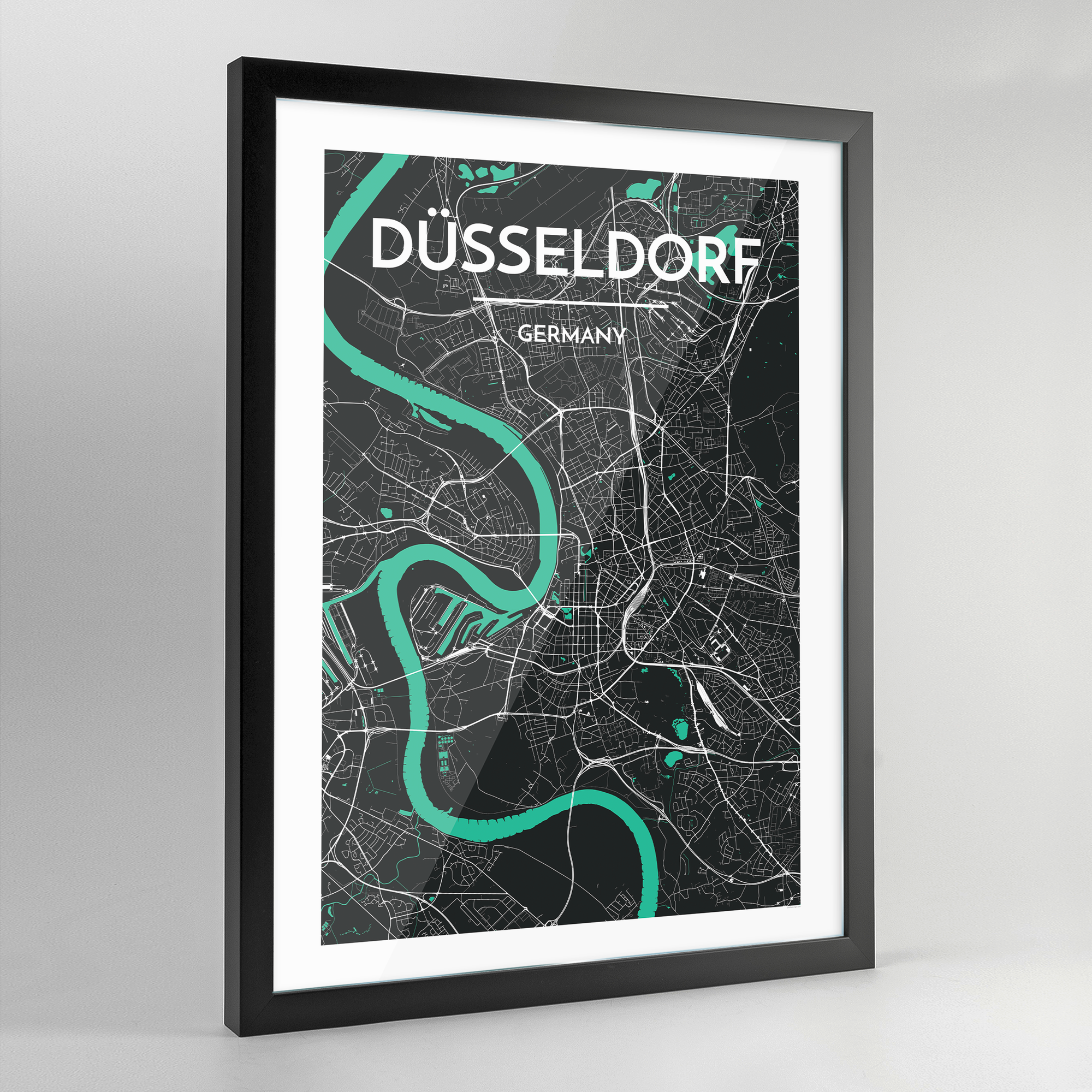 Framed Dusseldorf Map Art Print - Point Two Design