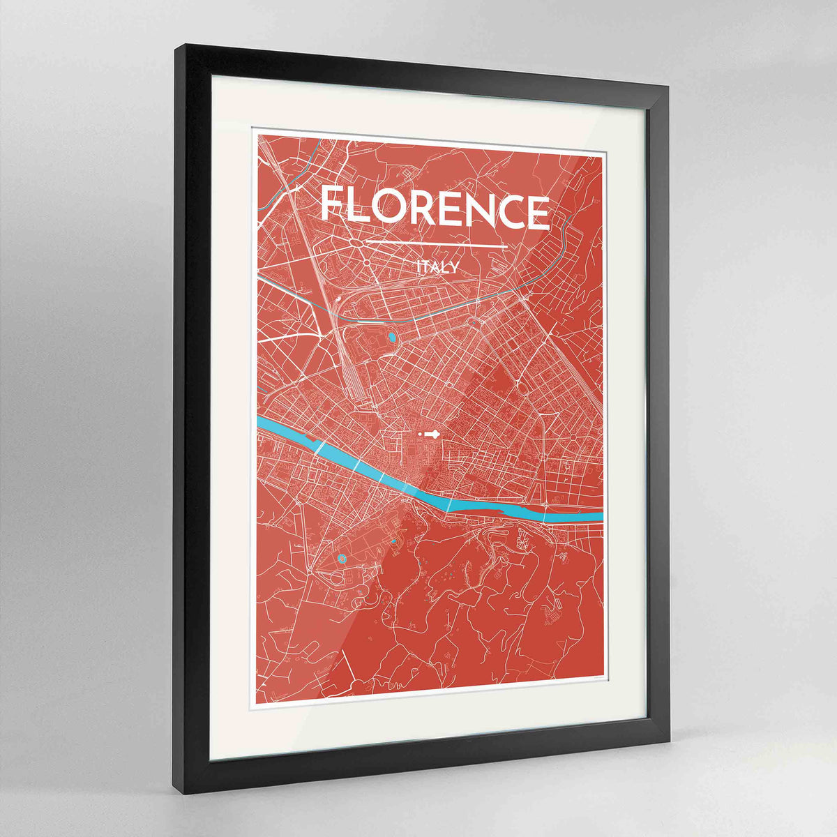 Framed Florence Map Art Print 24x36&quot; Contemporary Black frame Point Two Design Group