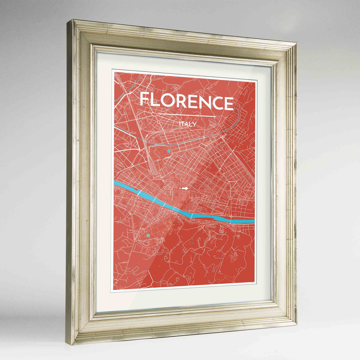 Framed Florence Map Art Print 24x36&quot; Champagne frame Point Two Design Group