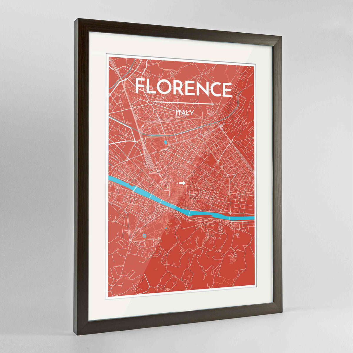 Framed Florence Map Art Print 24x36&quot; Contemporary Walnut frame Point Two Design Group