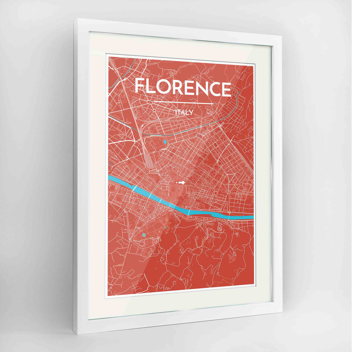 Framed Florence Map Art Print 24x36&quot; Contemporary White frame Point Two Design Group