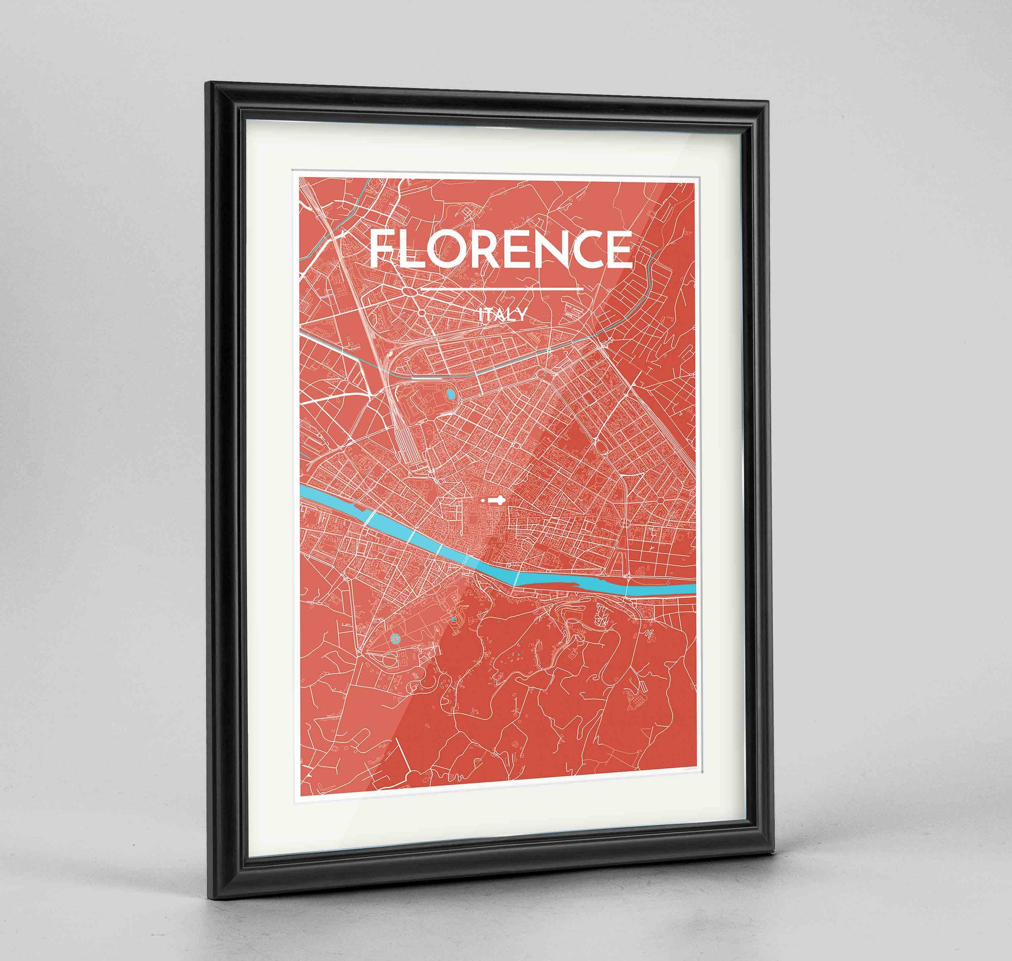 Framed Florence Map Art Print 24x36" Traditional Black frame Point Two Design Group