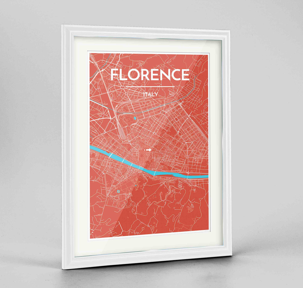 Framed Florence Map Art Print 24x36&quot; Traditional White frame Point Two Design Group