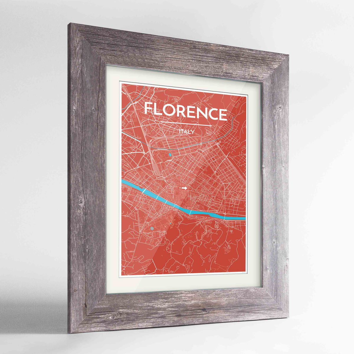 Framed Florence Map Art Print 24x36&quot; Western Grey frame Point Two Design Group