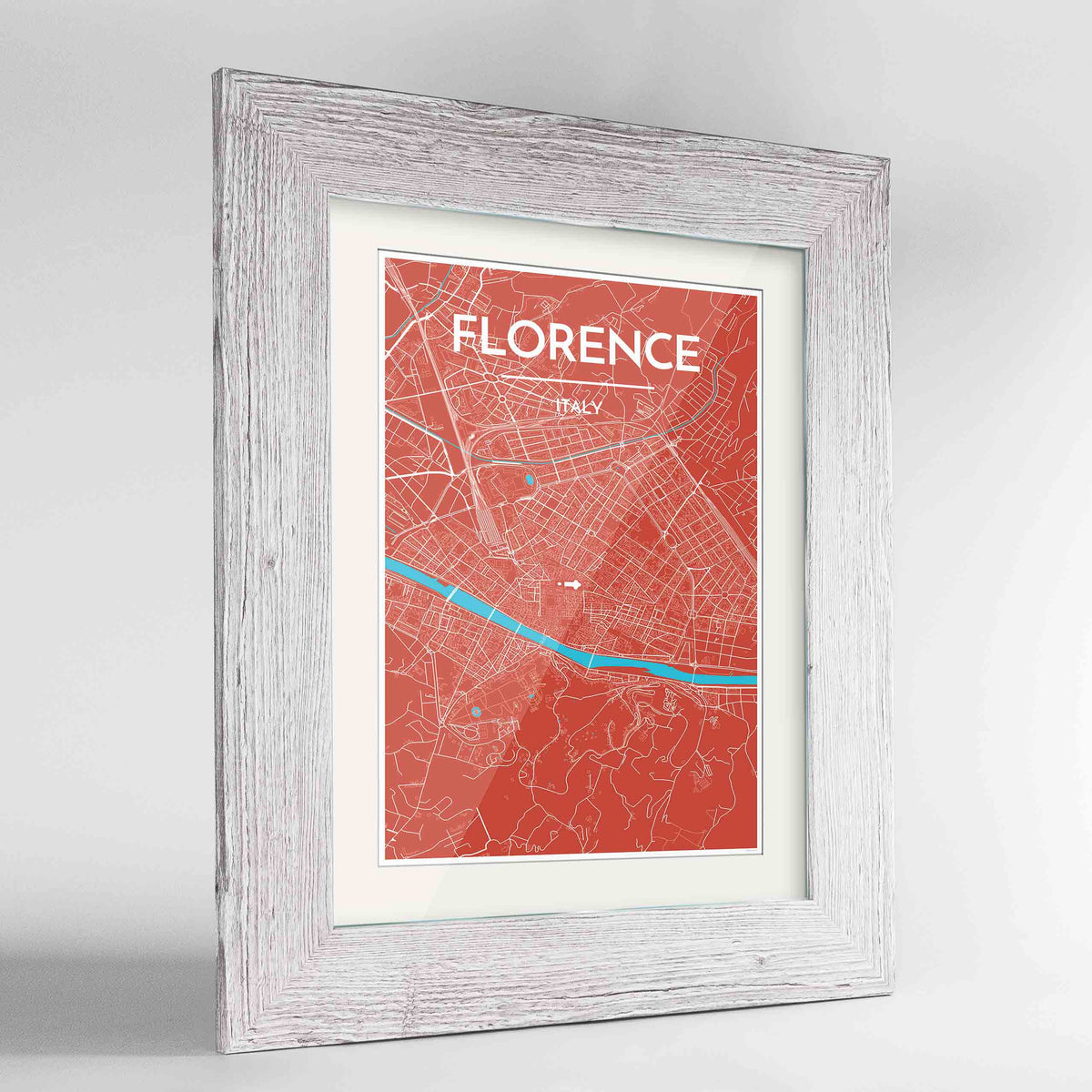 Framed Florence Map Art Print 24x36&quot; Western White frame Point Two Design Group