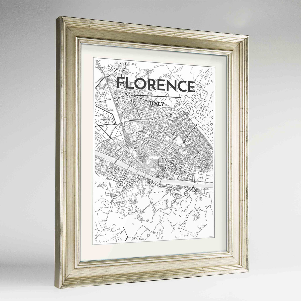 Framed Florence Map Art Print 24x36&quot; Champagne frame Point Two Design Group
