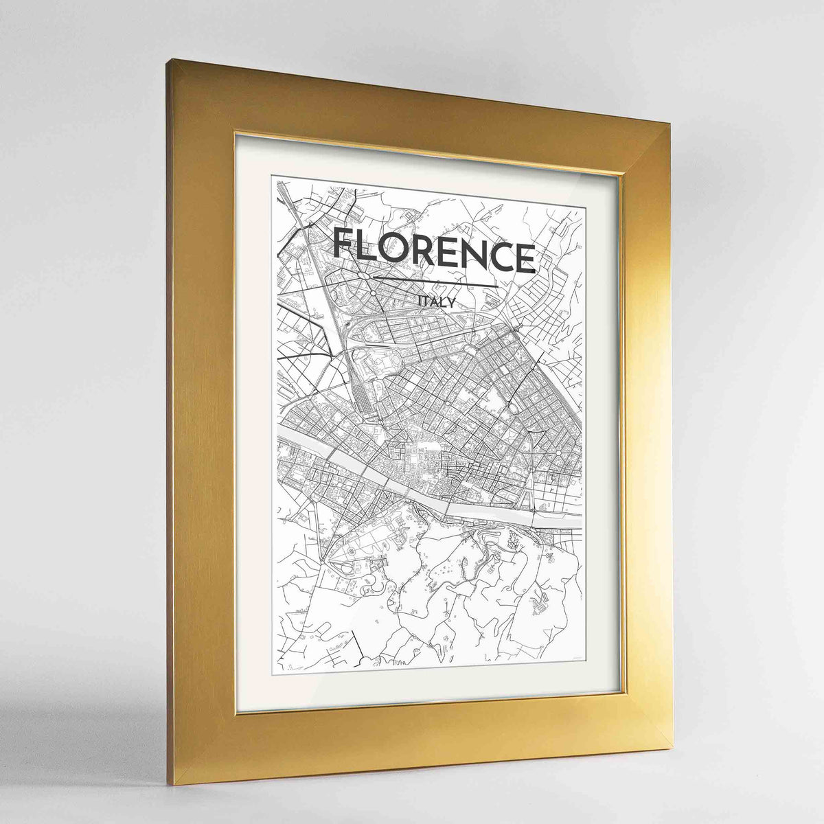 Framed Florence Map Art Print 24x36&quot; Gold frame Point Two Design Group