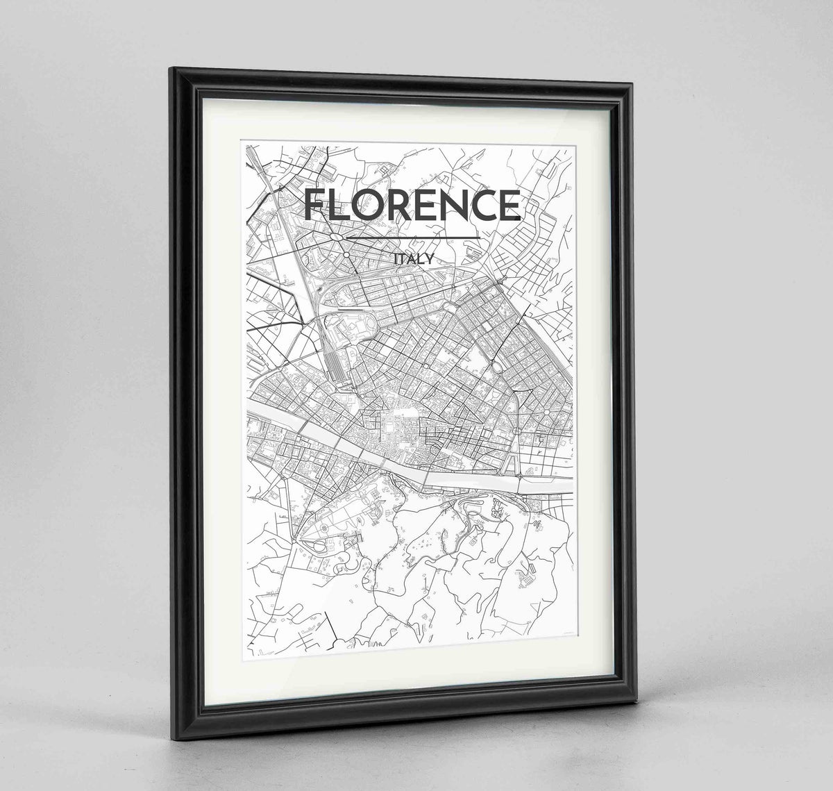 Framed Florence Map Art Print 24x36&quot; Traditional Black frame Point Two Design Group