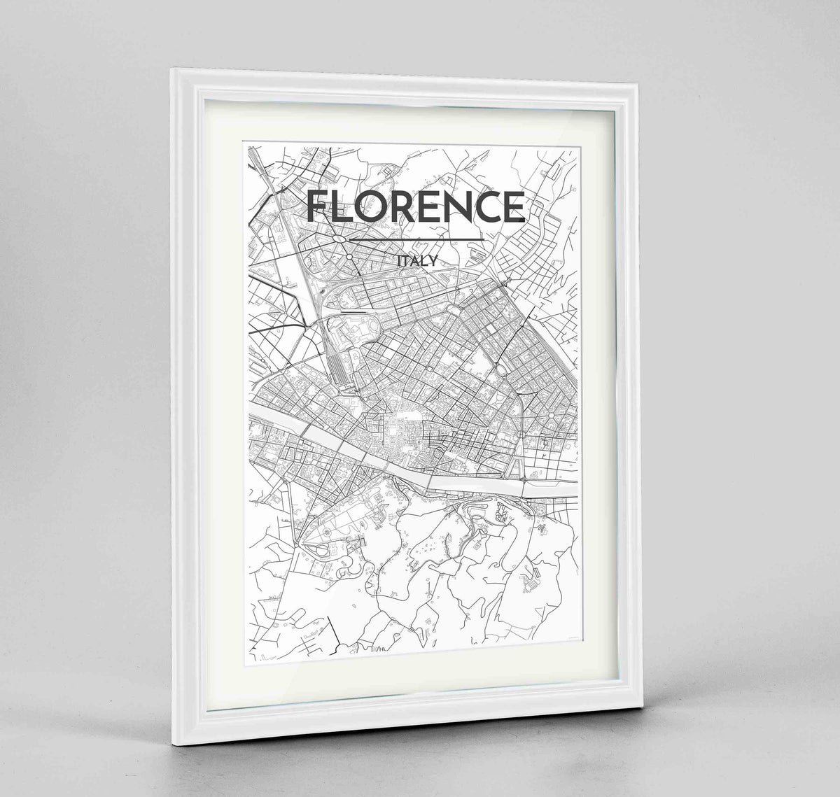 Framed Florence Map Art Print 24x36&quot; Traditional White frame Point Two Design Group