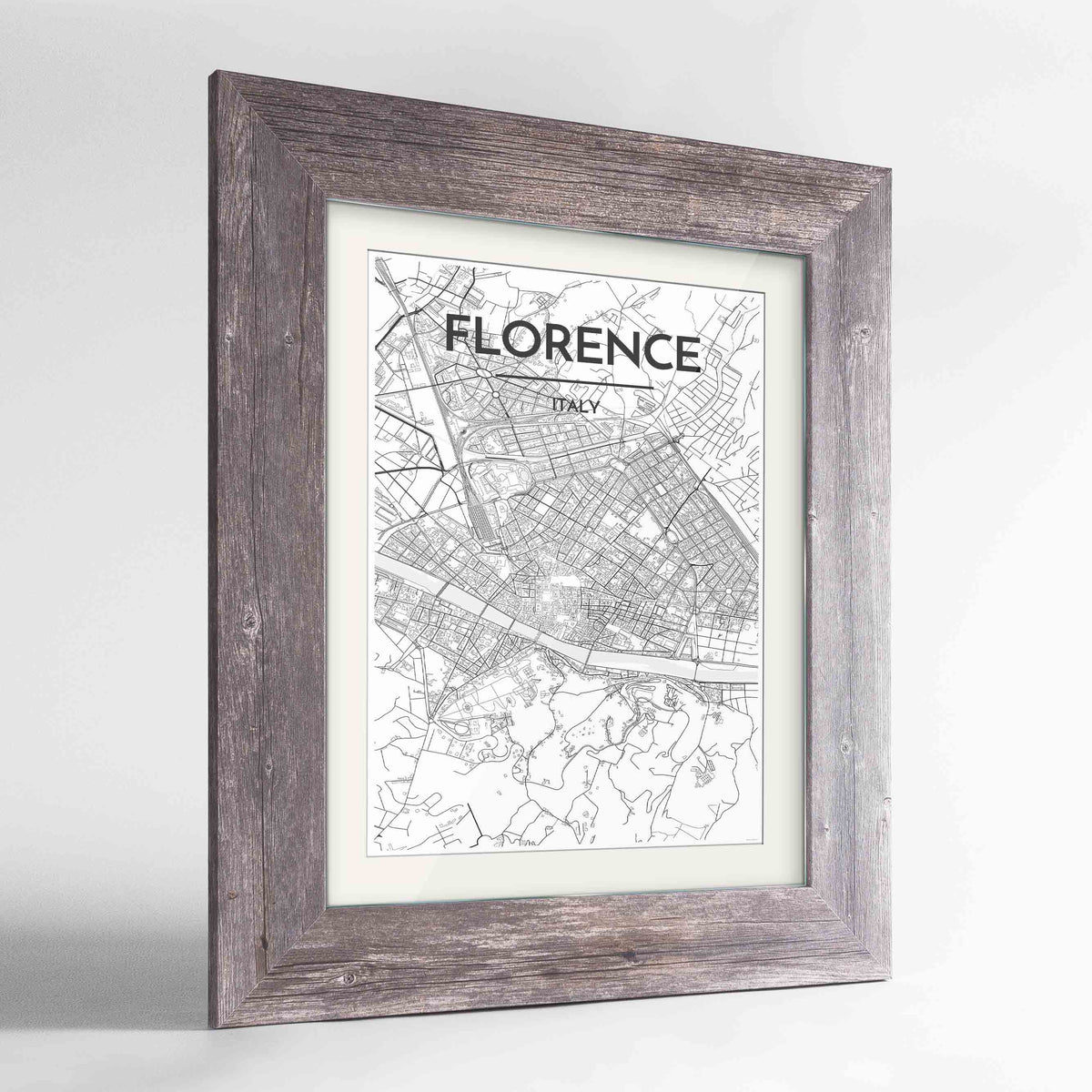 Framed Florence Map Art Print 24x36&quot; Western Grey frame Point Two Design Group