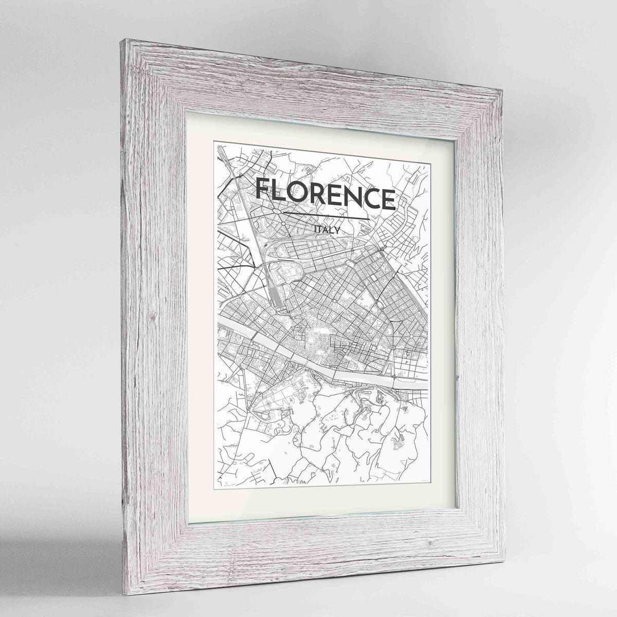 Framed Florence Map Art Print 24x36&quot; Western White frame Point Two Design Group