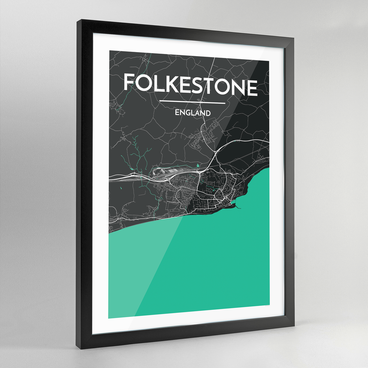 Framed Folkeston Map Art Print - Point Two Design