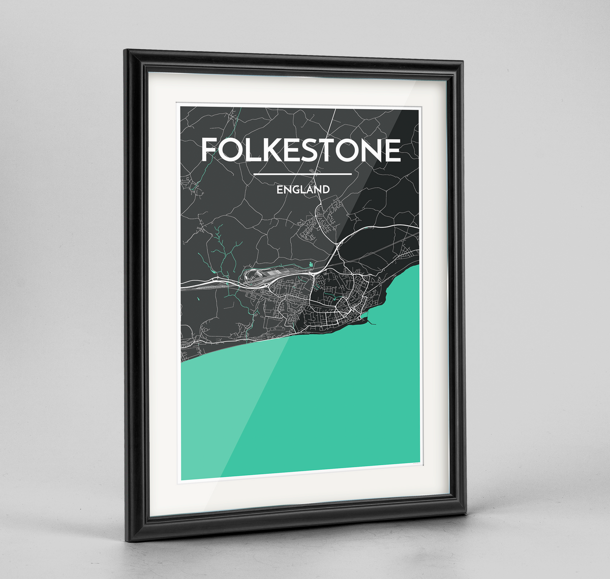 Framed Folkeston Map Art Print - Point Two Design