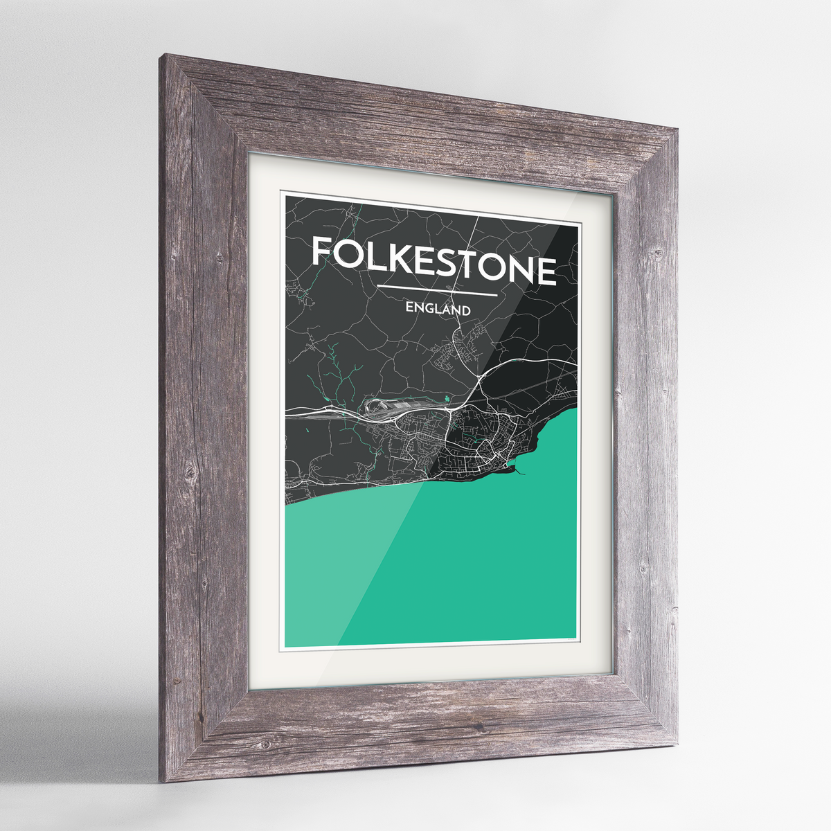 Folkeston Map Art Print - Framed